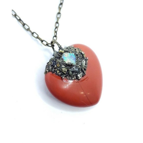 Red jasper and Australian Opal crystal Necklace - Picture 1 of 12